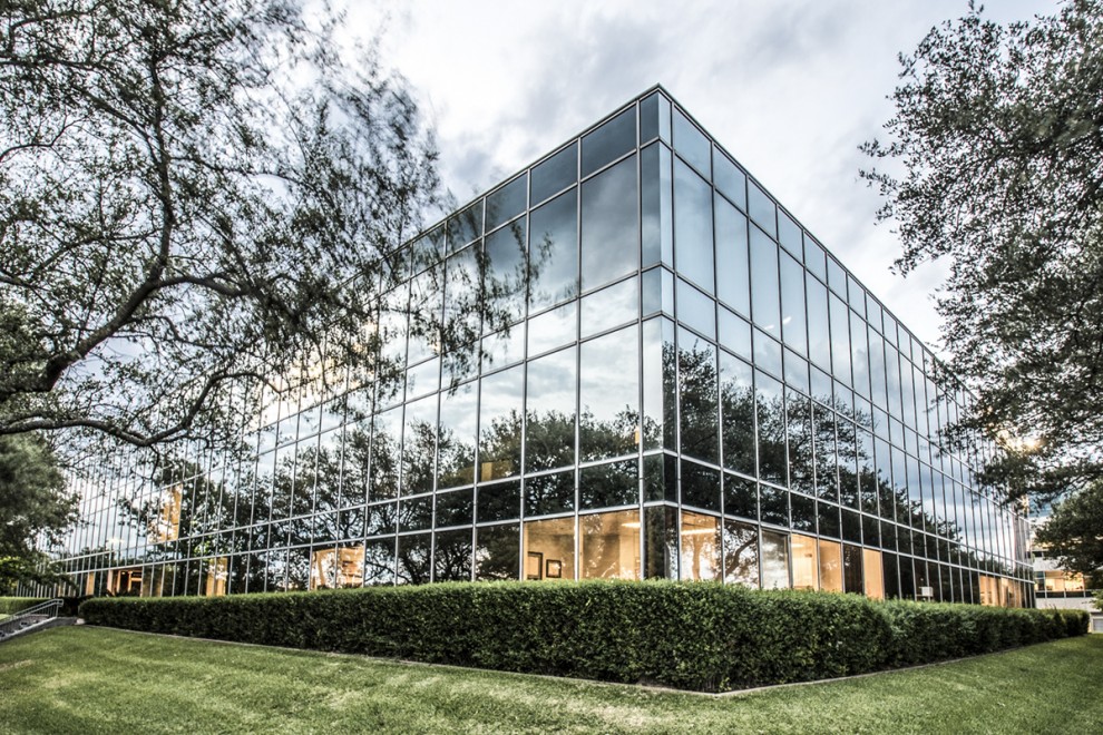 An exterior architectural photograph of an office building in Austin, TX