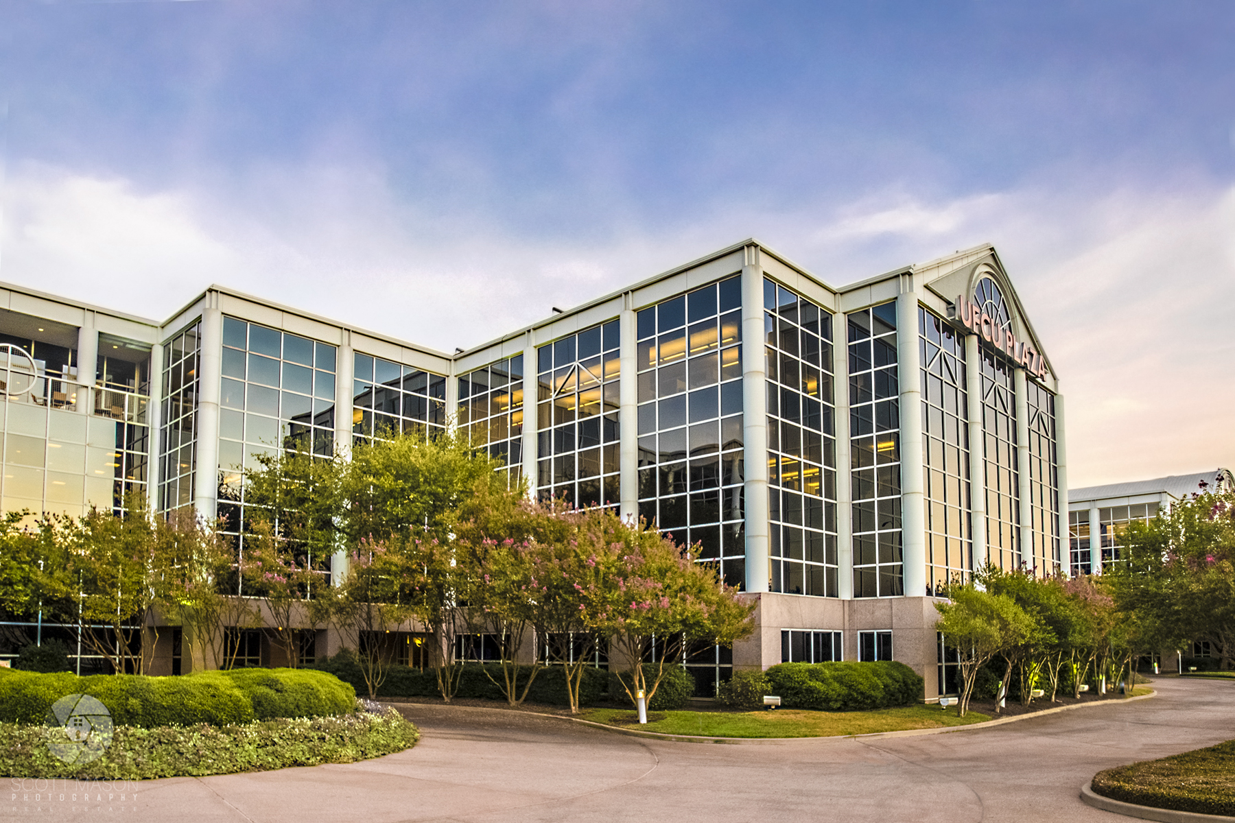 An exterior image of UFCU plaza in Austin