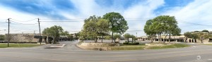 An elevated panorama of West Woods Shopping Center on Bee Caves Rd. in Austin, TX