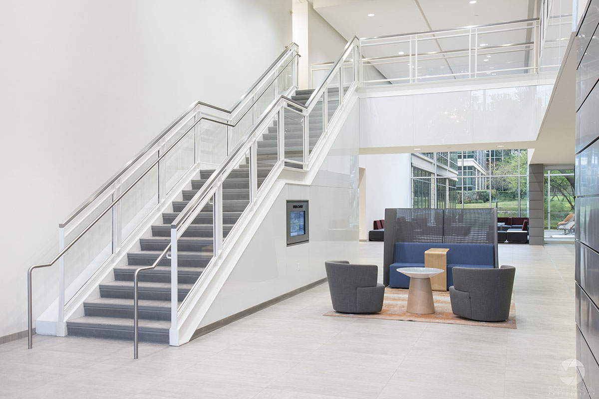 the entryway of Research Plaza in Austin, TX