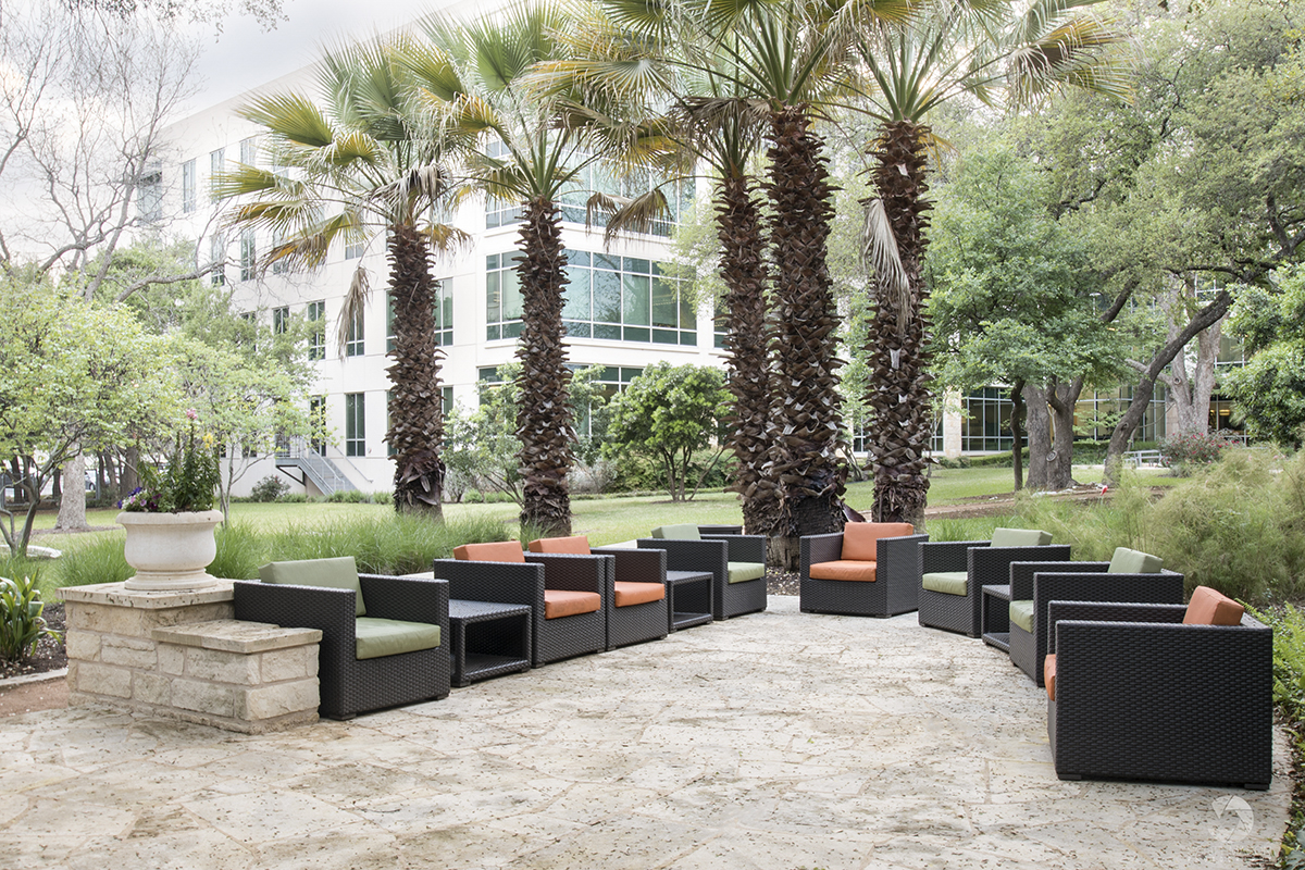 the patio of Research Plaza in Austin, TX