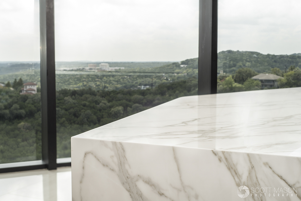 a close-up photo of the corner of a Neolith kitchen island