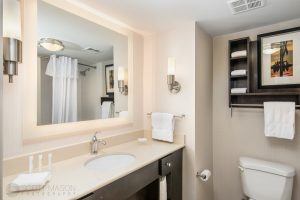 interior photo of the Homewood Suites Austin bathroom