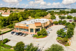 an aerial photograph of an shopping center in Austin