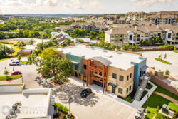 an aerial photograph of an shopping center in Austin
