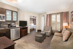 interior photo of the Homewood Suites hotel Austin double suite