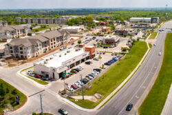 a drone photograph of a retail center in Austin