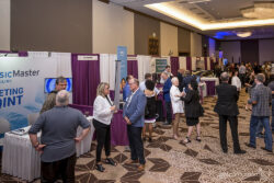 a wide shot of booths at a convention