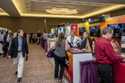 a photo showing booths at a convention center