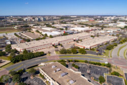a drone photograph of industrial buildings in Austin